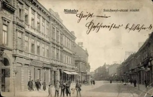 Ak Miskolc Miskolcz Mischkolz Ungarn, Straßenansicht, Széchenyi-Straße, historische Architektur