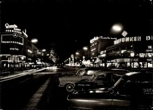 Ak Berlin Charlottenburg, Kurfürstendamm Ecke Joachimstaler Straße bei Nacht, Telefunken