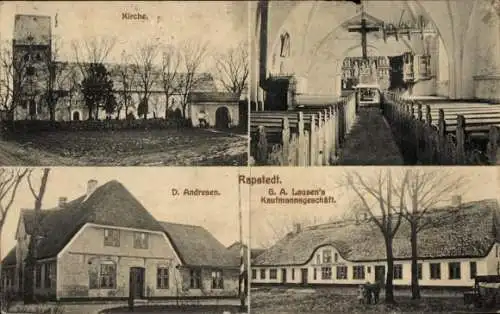 Ak Ravsted Rapstedt Dänemark, Kirche, Innenansicht, D. Andresen, G. A. Lausens Kaufmannsgeschäft