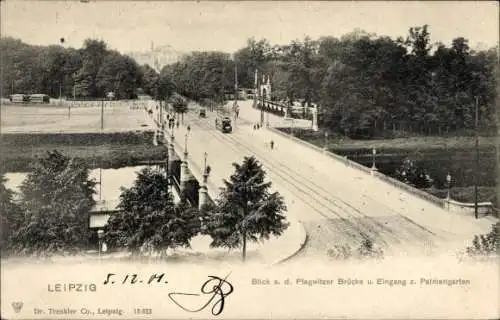 Ak Leipzig, Aussicht auf die Plagwitzer Brücke, Eingang zum Palmengarten