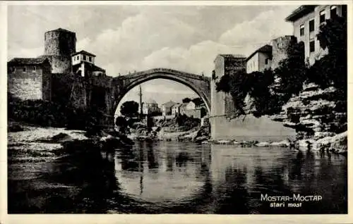 Ak Mostar Bosnien Herzegowina, Stari Most, Brücke, Fluss, Architektur, Landschaft, historische...