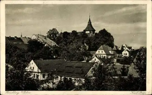 Ak Doksy Hirschberg am See Reg. Reichenberg, Teilansicht, Kirchturm