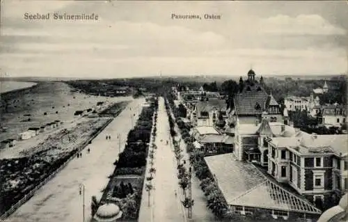 Ak Świnoujście Swinemünde Pommern, Panorama, Strandpromenade