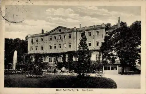 Ak Bad Salzschlirf in Hessen, Blick auf das Kurhaus, Wasserfontäne