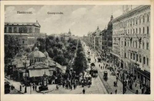 Ak Hannover in Niedersachsen,  Georgstraße, belebte Straße, historische Gebäude