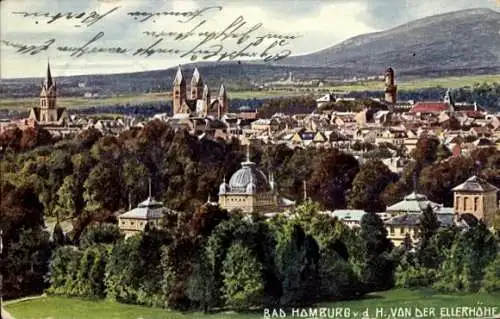 Ak Bad Homburg vor der Höhe Hessen, Stadtansicht, Kirchen, Bäume, Hügel,  van der Ellerhöhe