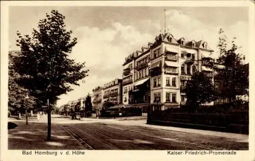 Ak Bad Homburg vor der Höhe Hessen, Blick auf die Kaiser-Friedrich-Promenade, historische Arch...