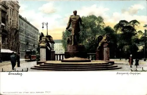 Ak Dresden Altstadt, Bismarck-Denkmal, Straßenbahn