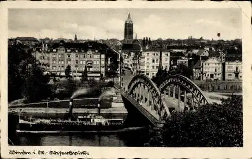 Ak Mindelheim im Unterallgäu, Brücke über Fluss, Stadtansicht, historische Architektur