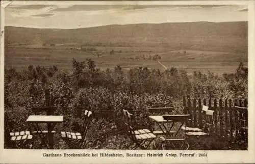 Ak Hildesheim in Niedersachsen, Gasthaus Brockenblick, Aussichtspunkt, ausgestattet mit Tische...