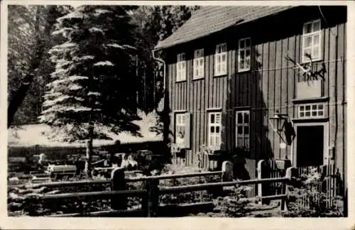 Ak Tambach Dietharz in Thüringen, Waldrestaurant Neues Haus, Vierpfennighaus
