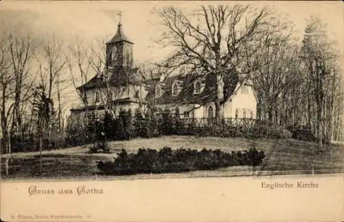 Ak Gotha in Thüringen, Englische Kirche, Baumlandschaft, sepia Farbton