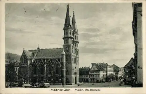 Ak Meiningen in Thüringen, Stadtkirche, Markt, Bauwerk, historische Architektur, Wolken