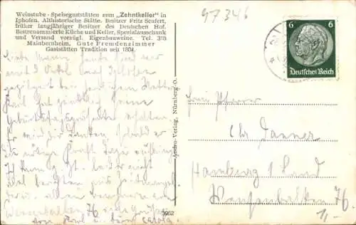 Ak Iphofen in Unterfranken, Historisches Gebäude,Mainbernheimer Tor,Weinstube Zehntkeller