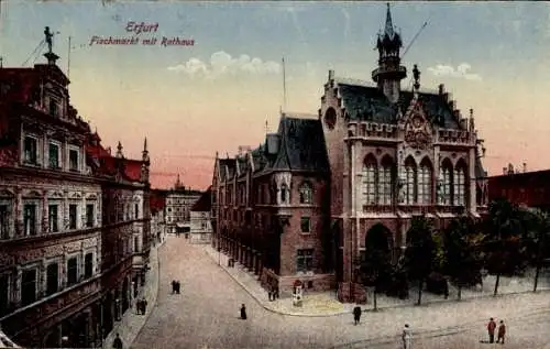 Künstler Litho Merka, M., Erfurt, Fischmarkt mit dem Rathaus