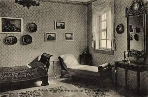 Ak Tiefurt Weimar in Thüringen, Schloss, Schlafzimmer der Herzogin