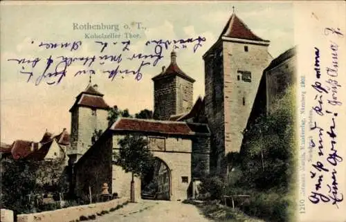 Ak Rothenburg ob der Tauber Mittelfranken, Kobolzeller Thor, historische Stadtansicht, alte Ar...