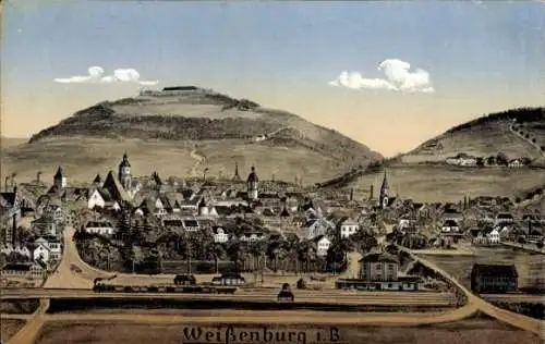 Ak Weißenburg in Mittelfranken Bayern, Ansicht von Weißenburg, Berglandschaft, historische Arc...