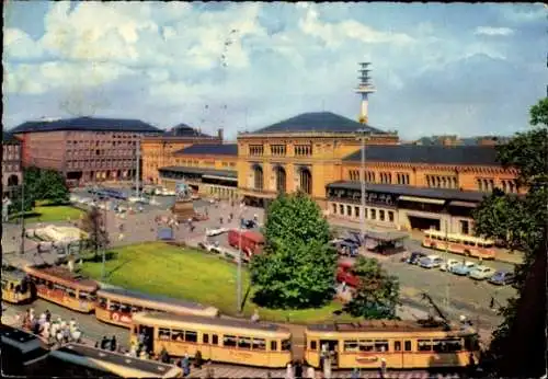 Ak Hannover in Niedersachsen, Hauptbahnhof, Straßenbahnen