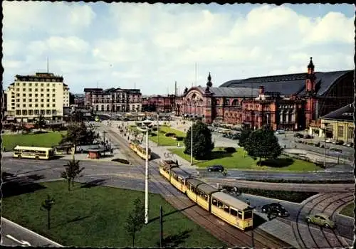 Ak Hansestadt Bremen, Hauptbahnhof, Straßenbahn, Gebäude, Platz, Bäume, Verkehr