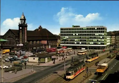 Ak Hagen in Westfalen, Hauptbahnhof, Tram, Verkehr, Gebäude, Himmel