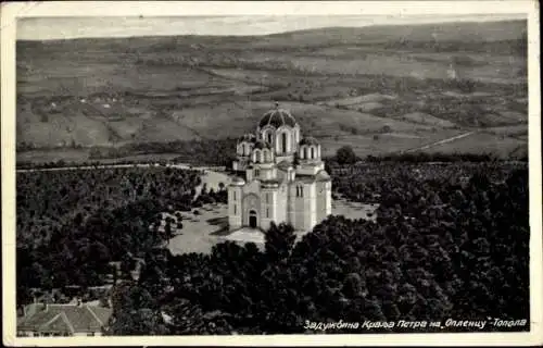 Ak Topola Serbien, Bilder der Kirche, Berglandschaft, historische Postkarte