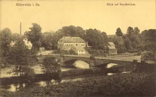 Ak Neudörfchen Mittweida in Sachsen, Teilansicht, Brücke