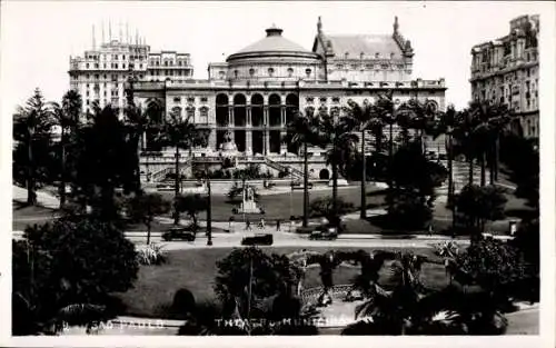 Ak Rio de Janeiro Brasilien, Historisches Gebäude, Palmengarten, sonniger Tag, Spaziergänger