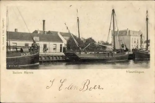 Ak Vlaardingen Südholland, Schiffe im Hafen, Bauten am Wasser, Schriftzug Eden Boer