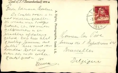 Ak Lenk Kt. Bern, Schneelandschaft, Kirche, Wanderer, Bergpanorama