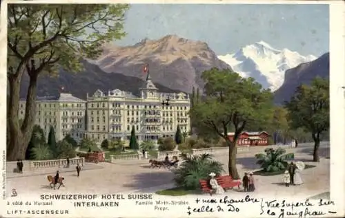 Ak Interlaken Kanton Bern Schweiz, Schweizerhof Hotel Suisse, Berglandschaft, Kursaal, Wirth-S...