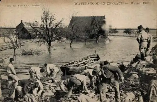 Ak Zeeland Niederlande, Hochwasser März 1906