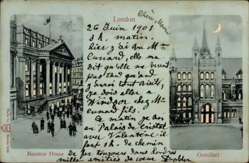 Ak London City England, Mansion House, Guildhall, Datum: 26. Juni 1901, 3 Uhr morgens