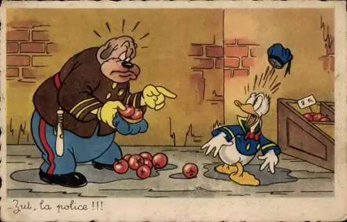 Ak Walt Disney, Comic, Donald Duck erwischt, Diebstahl