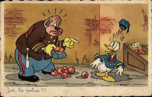 Ak Walt Disney, Comic, Donald Duck erwischt, Diebstahl