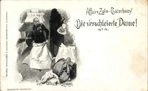 Künstler Ak Die verschleierte Dame, Affaire Zola Esterhazy, Des Rätsels Lösung