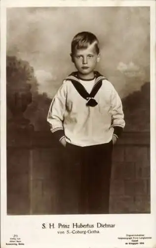 Ak Prinz Hubertus Dietmar von Sachsen Coburg Gotha, Kinderportrait im Matrosenanzug