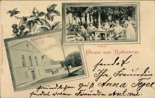 Jugendstil Ak Rathenow im Havelland, Lokal Walhalla, Garten, Postkarte, Gruss aus Rathenow