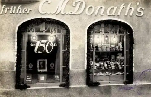 Foto Ak Bautzen in der Oberlausitz, Konditorei Café, früher C. M. Donath's, Schaufenster