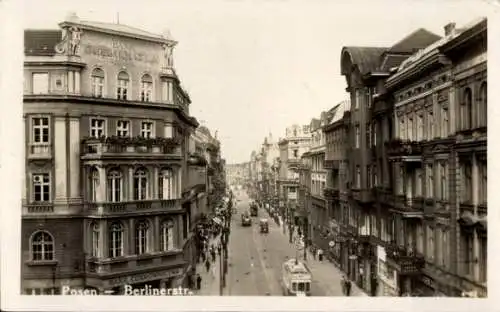 Foto Ak Posen Poznan, Berliner Straße, Straßenbahn