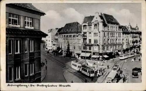 Ak Kaliningrad Königsberg Ostpreußen, Markt, Stadtansicht, Gebäude, Straßenbahn, Cafe