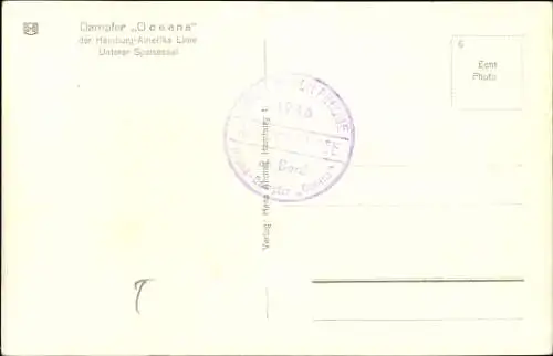 Ak Dampfschiff Oceana, Innenansicht, HAPAG, Unterer Speisesaal