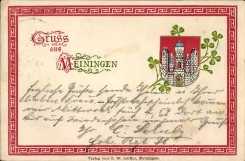 Präge Wappen Passepartout Ak Meiningen in Thüringen, Stadtwappen