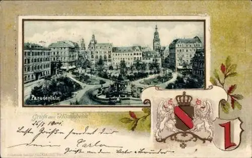 Präge Wappen Ak Mannheim in Baden Württemberg, Blick auf den Paradeplatz