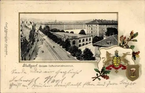 Präge Wappen Passepartout Ak Stuttgart in Württemberg, Infanteriekaserne