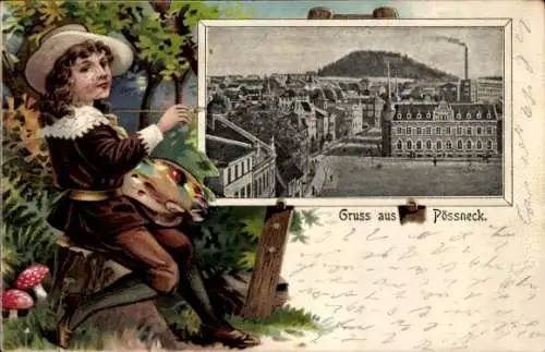 Präge Passepartout Ak Pößneck in Thüringen, Rathaus, Markt, Maler mit Palette