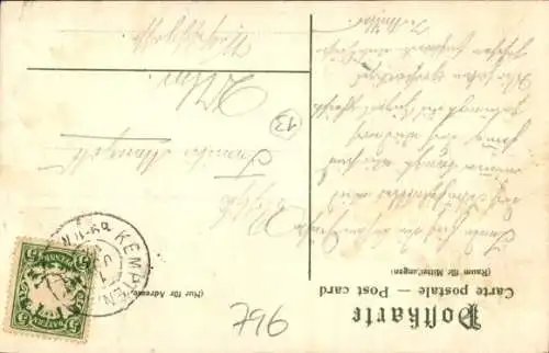 Passepartout Litho Kempten im Allgäu Schwaben, Stadt, Tanzpaar in Tracht