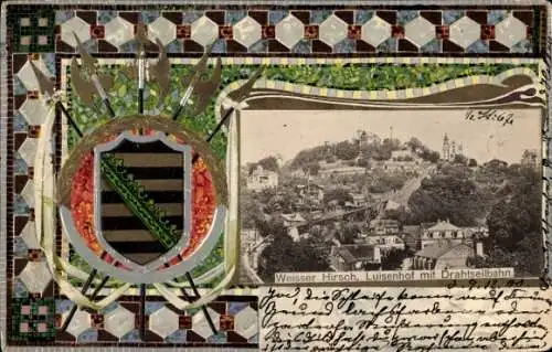 Präge Wappen Passepartout Ak Dresden Weißer Hirsch, Luisenhof, Drahtseilbahn