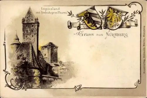 Wappen Litho Nürnberg in Mittelfranken, Luginsland mit fünfeckigem Turm