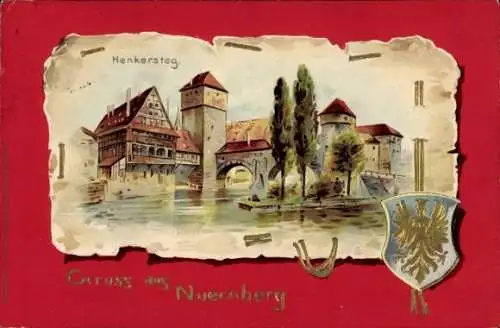 Präge Wappen Passepartout Litho Nürnberg in Mittelfranken, Henkersteg